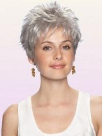 Grey Wig With Capless Cropped Length Boycuts Wavy Style